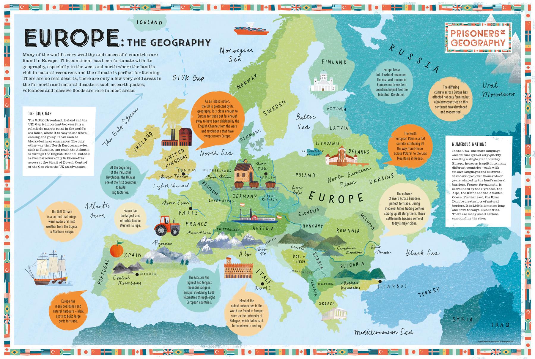 Europe - River basin map, rainbow on black - Fine Art Print – Grasshopper  Geography