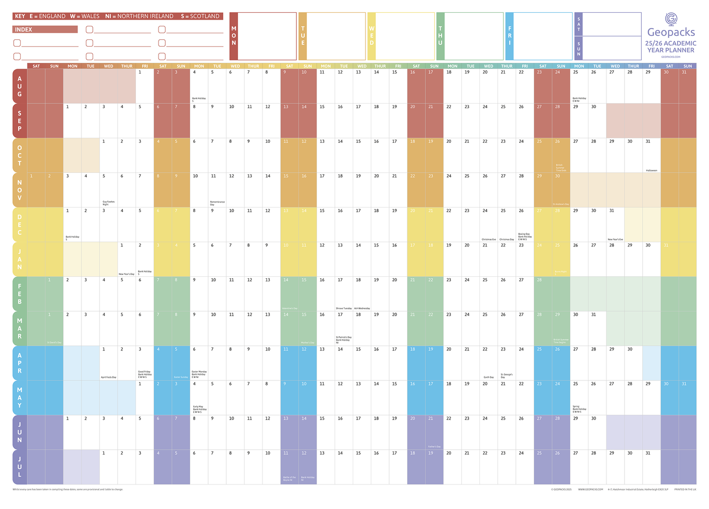 2025 / 2026 Academic Year Wall Planner