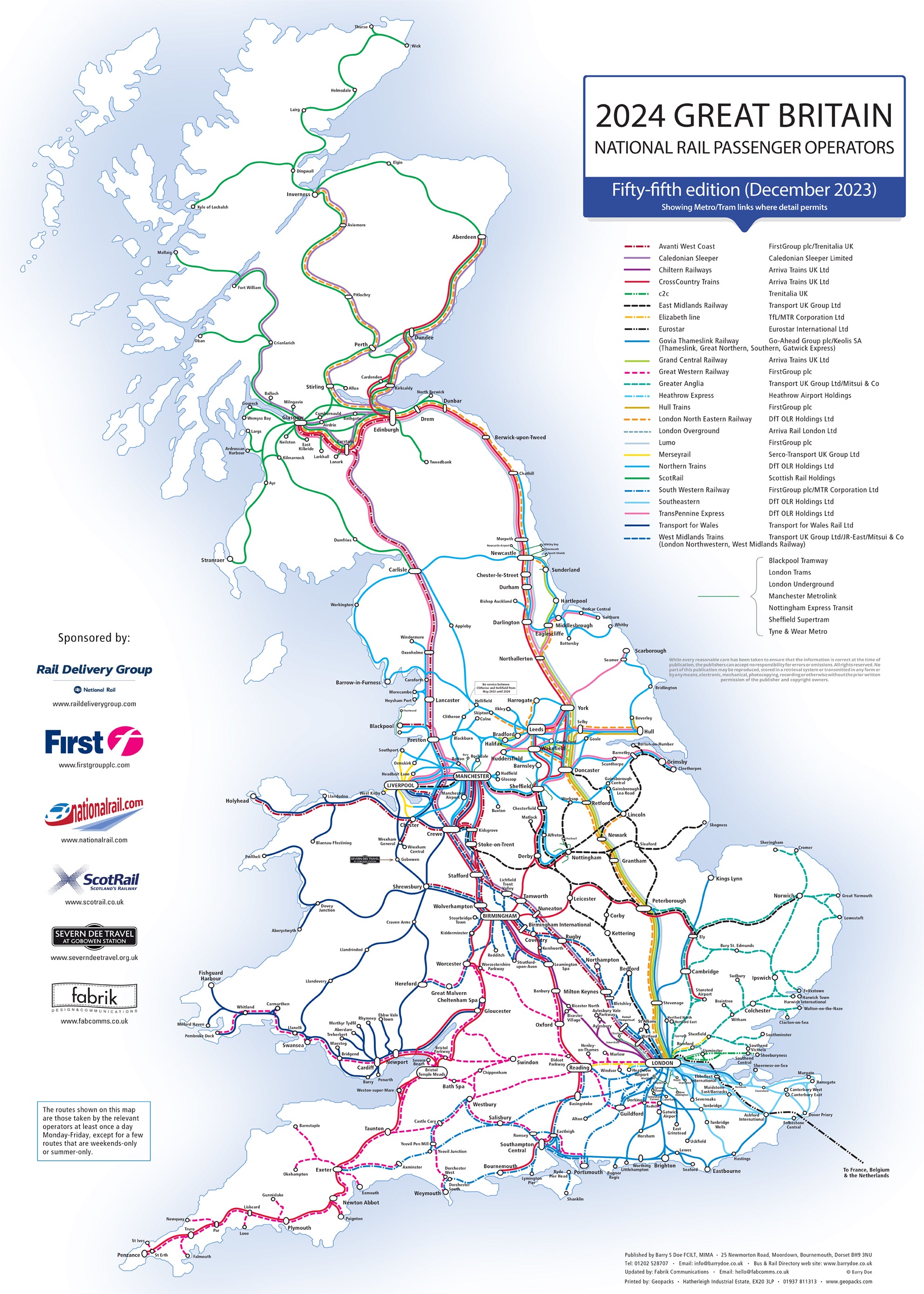 UK Rail Operators Map 55th Edition - Laminated Railway Wall Map – Geopacks