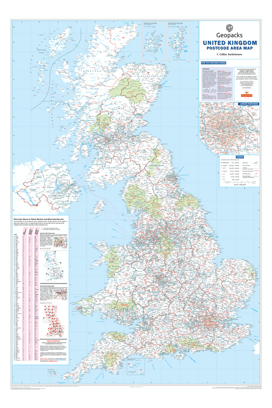 UK Postcode Wall Map - Postcode Areas Map of Great Britain & NI