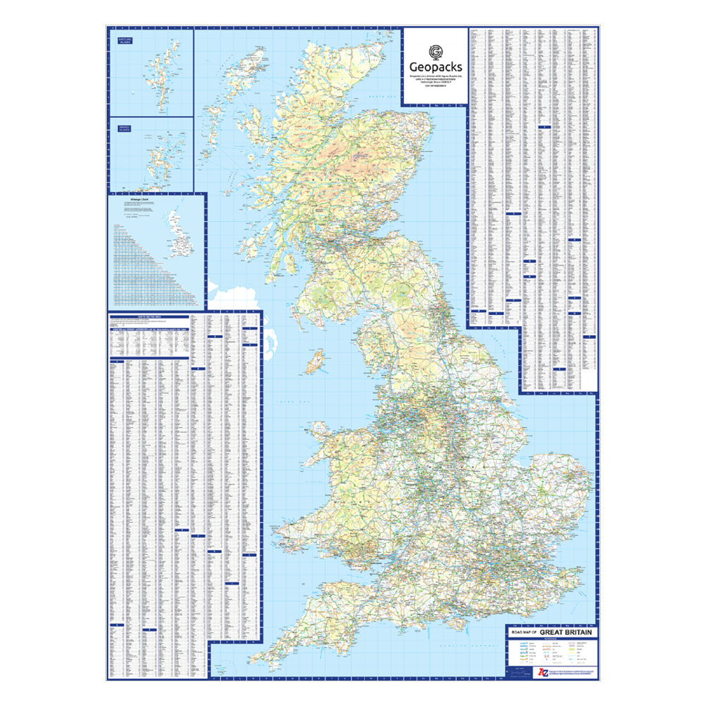 Supersize A to Z British Isles Motoring Wall Map