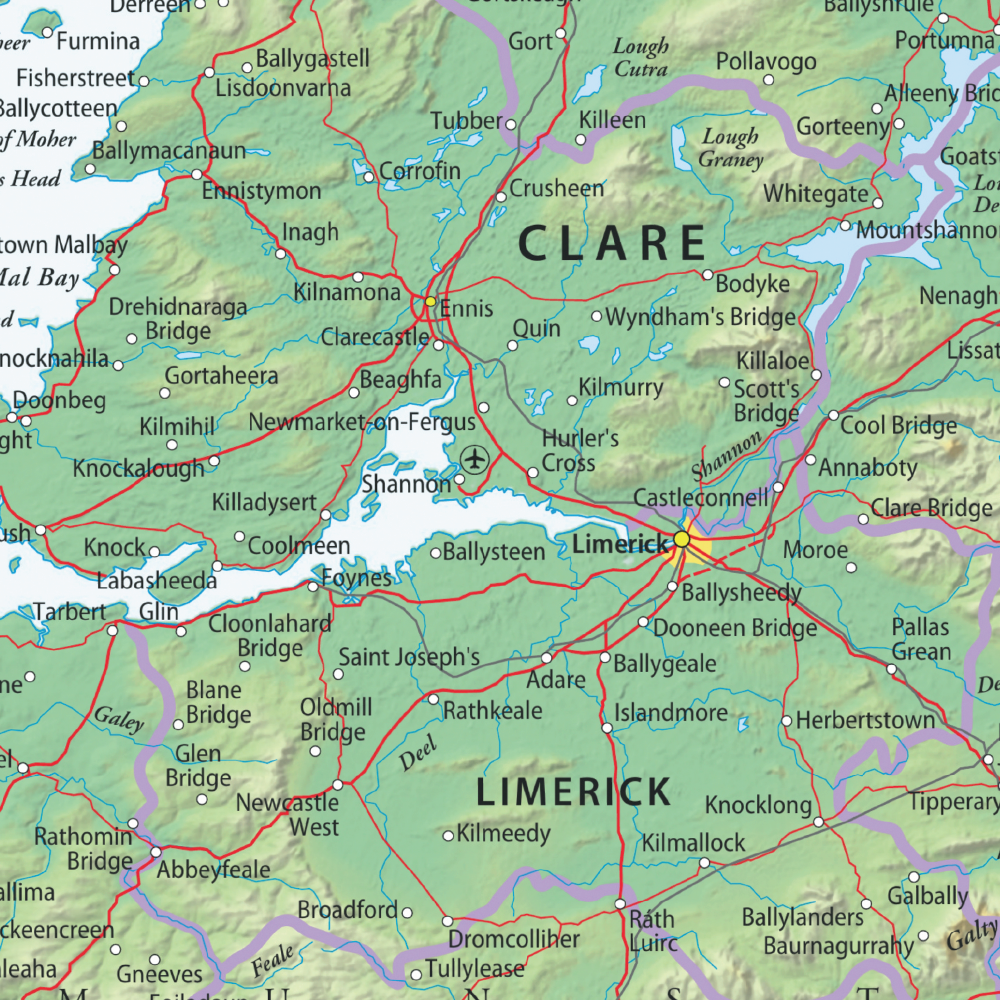 Physical Map of Ireland Wall Map