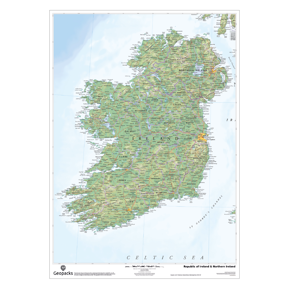 Physical Map of Ireland Wall Map