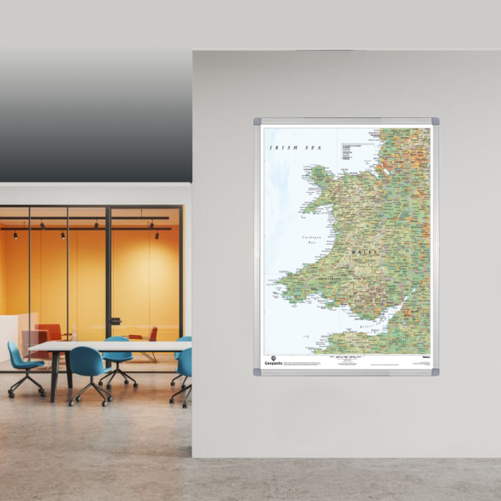 Physical Map of Wales Wall Map