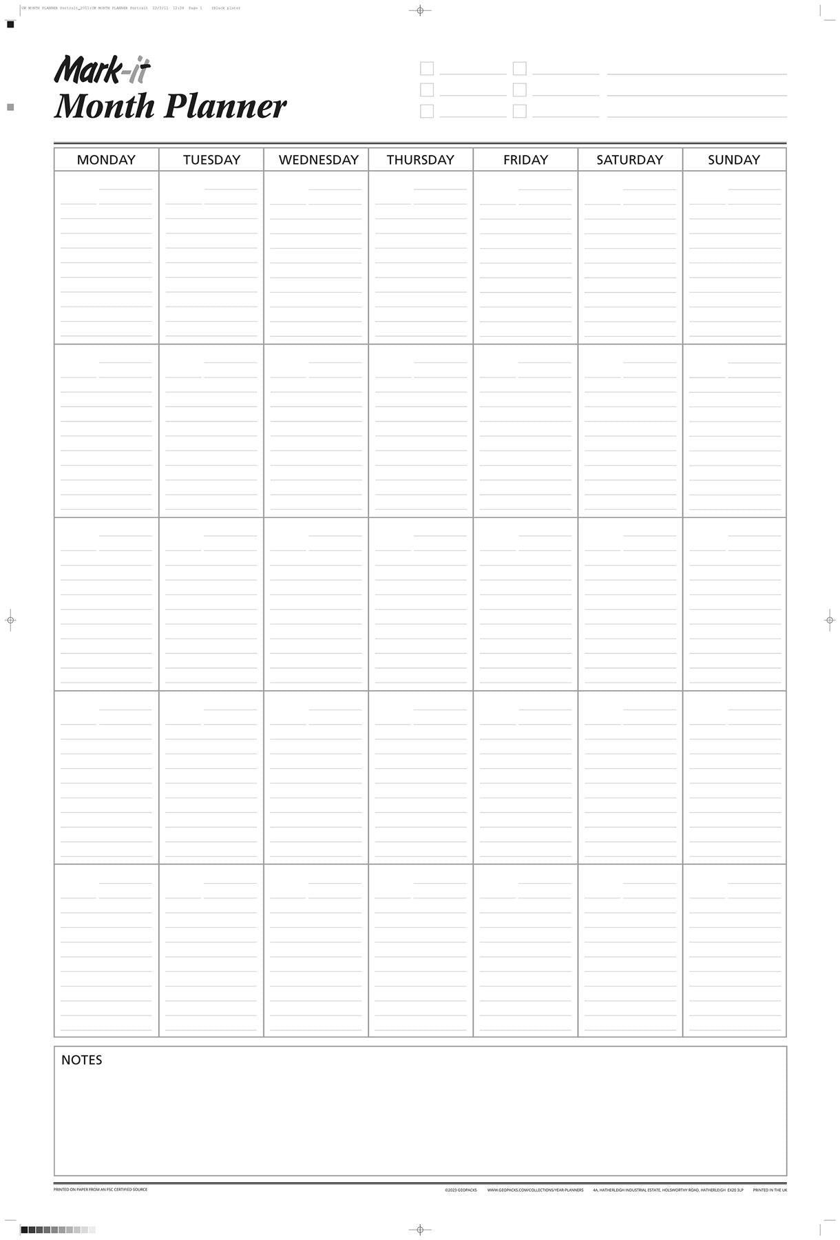 Monthly Laminated Wall Planner