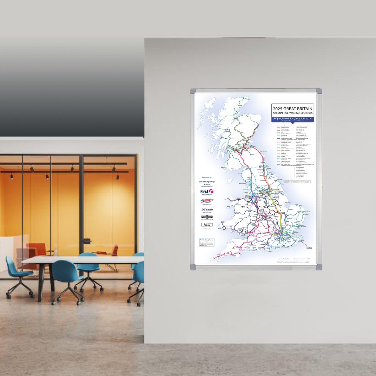 UK Rail Operators Map 58th  Edition - Laminated Railway Wall Map