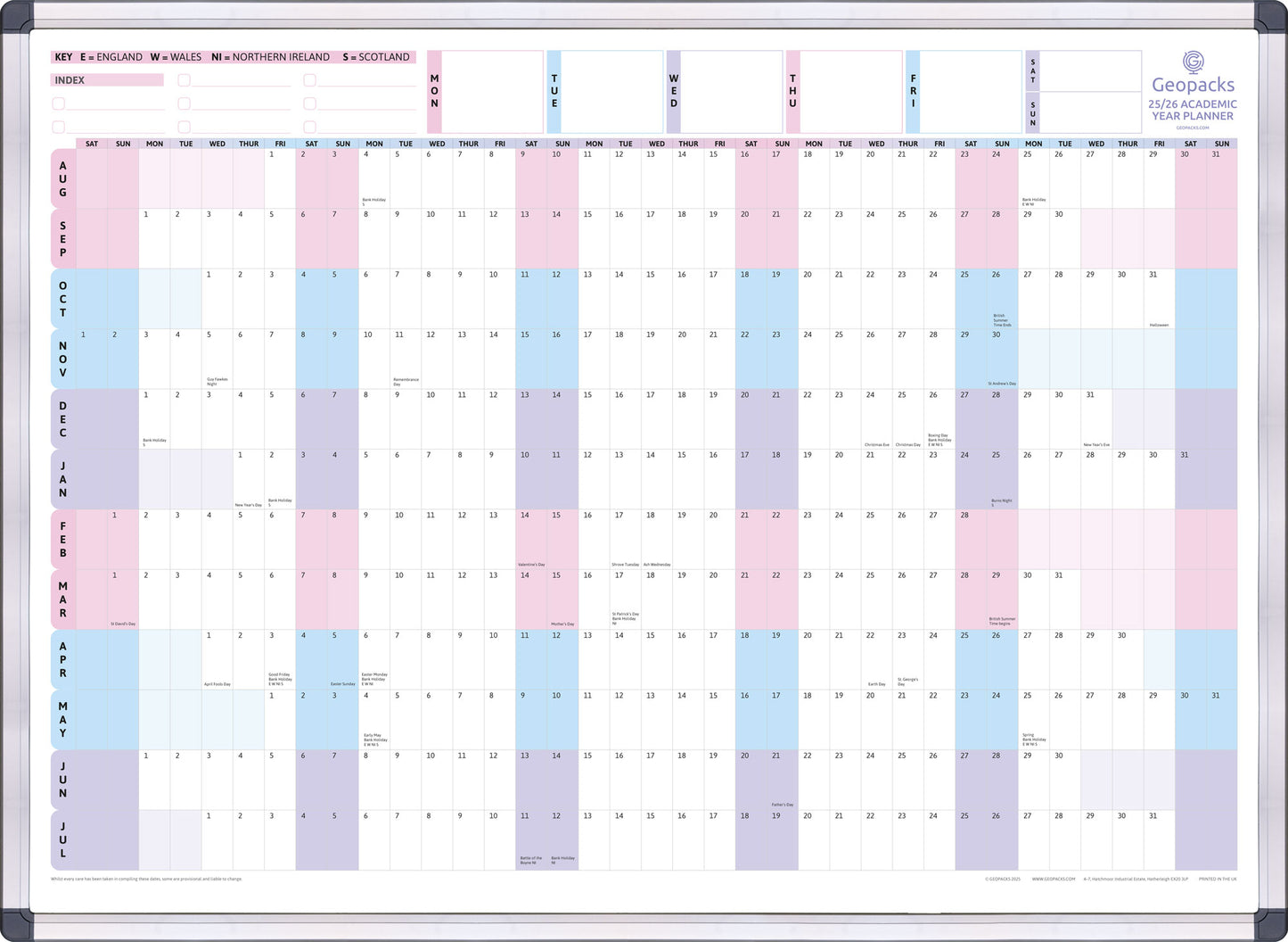 2025 / 2026 Academic Year Wall Planner