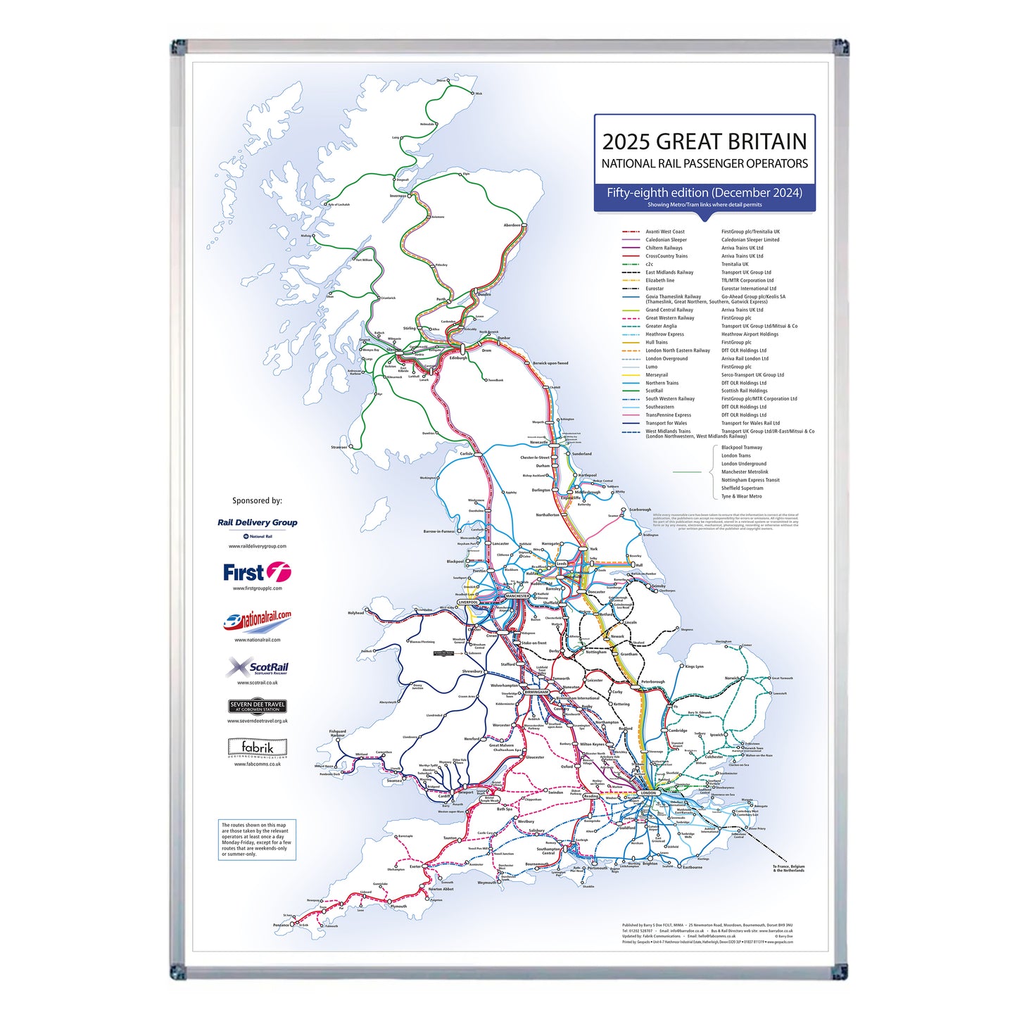 UK Rail Operators Map 58th  Edition - Laminated Railway Wall Map