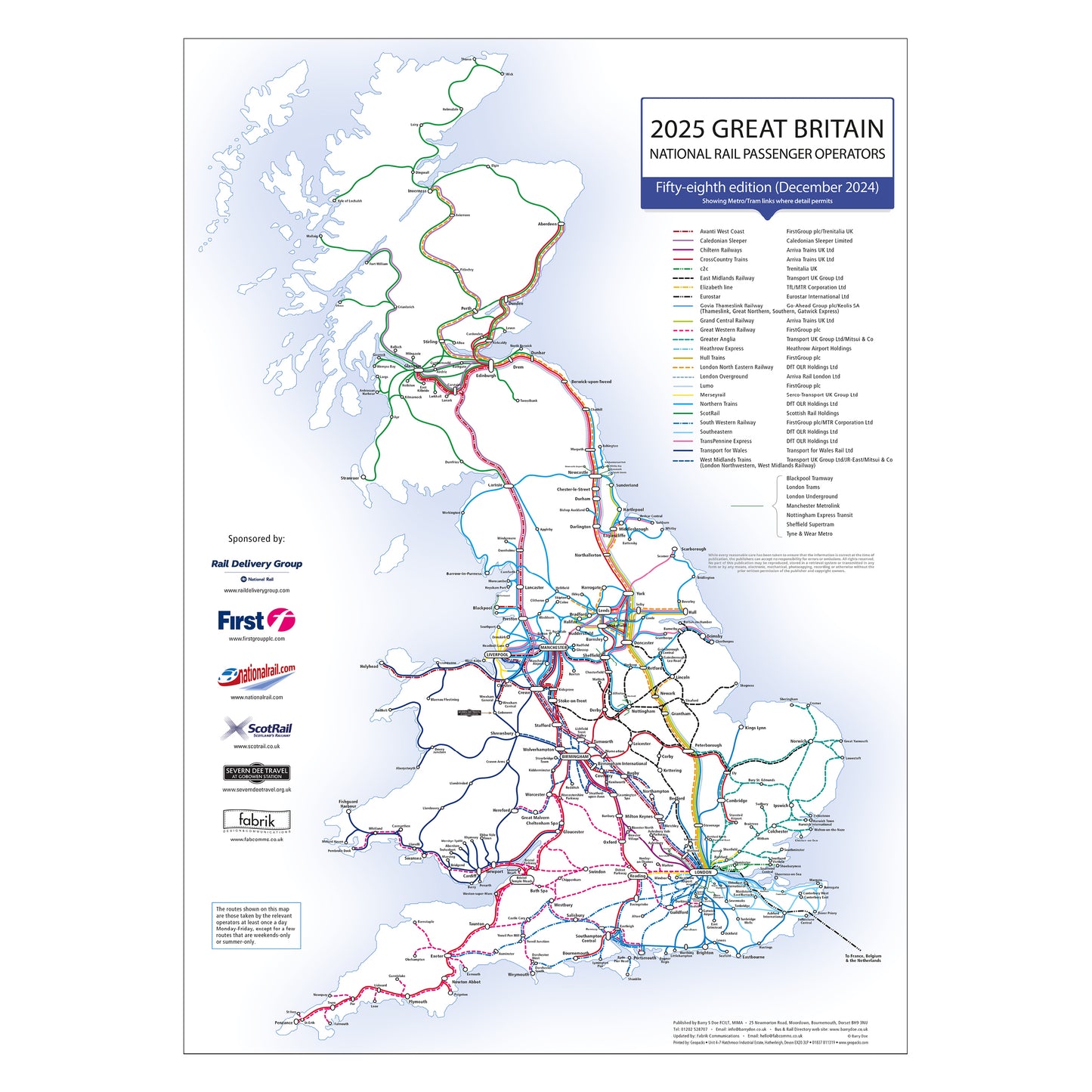 UK Rail Operators Map 58th  Edition - Laminated Railway Wall Map