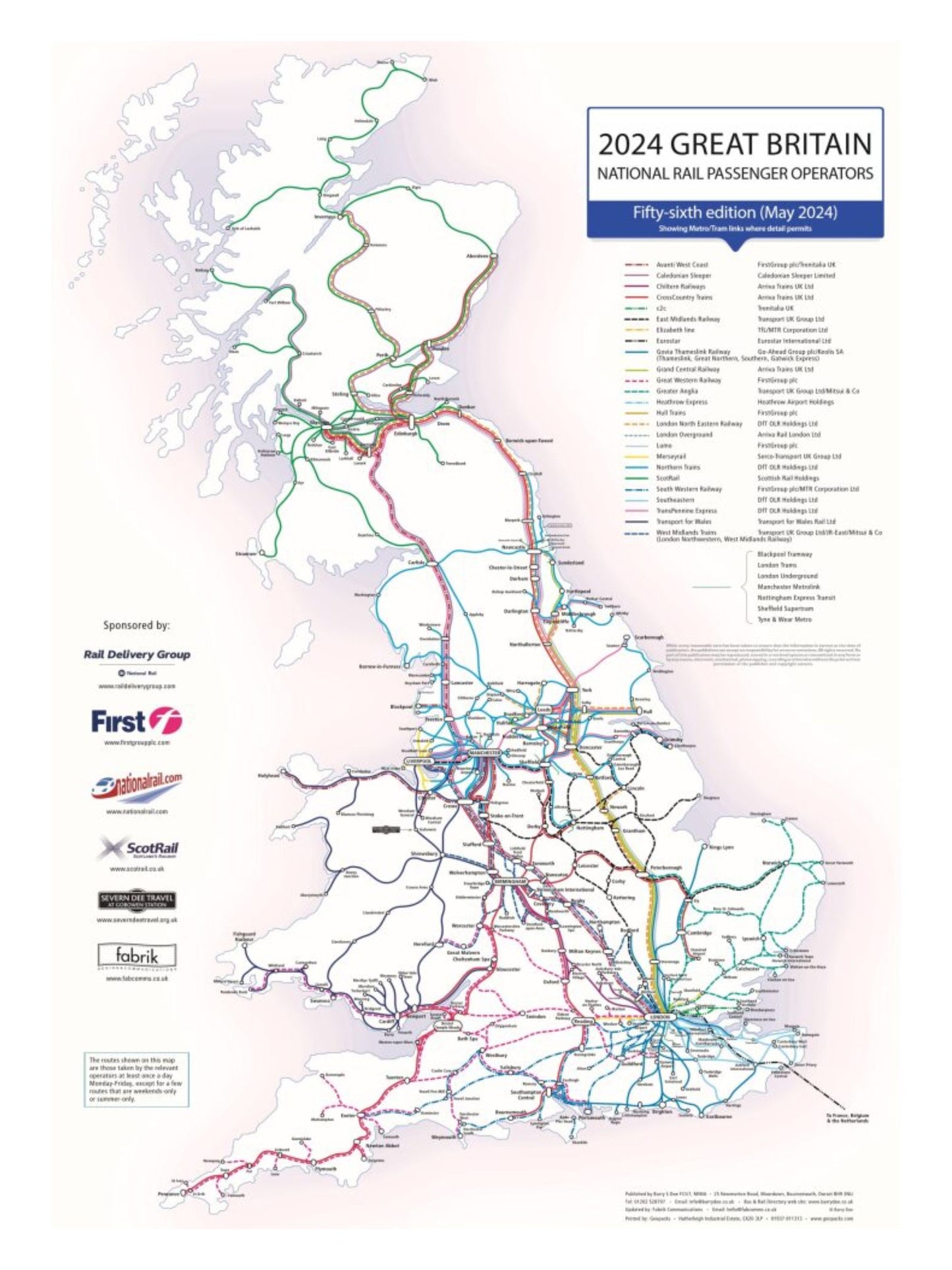 UK Rail Operators Map 56th  Edition - Laminated Railway Wall Map