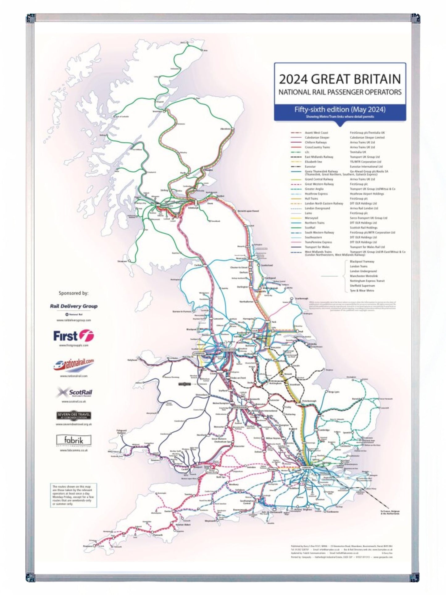 UK Rail Operators Map 56th  Edition - Laminated Railway Wall Map