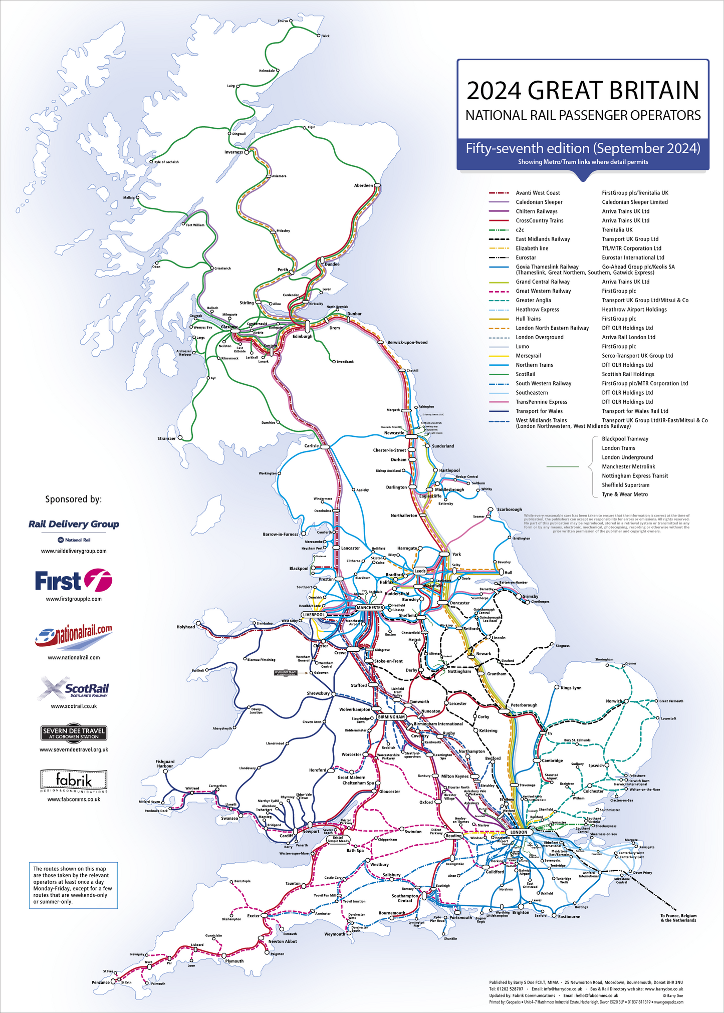 UK Rail Operators Map 57th  Edition - Laminated Railway Wall Map