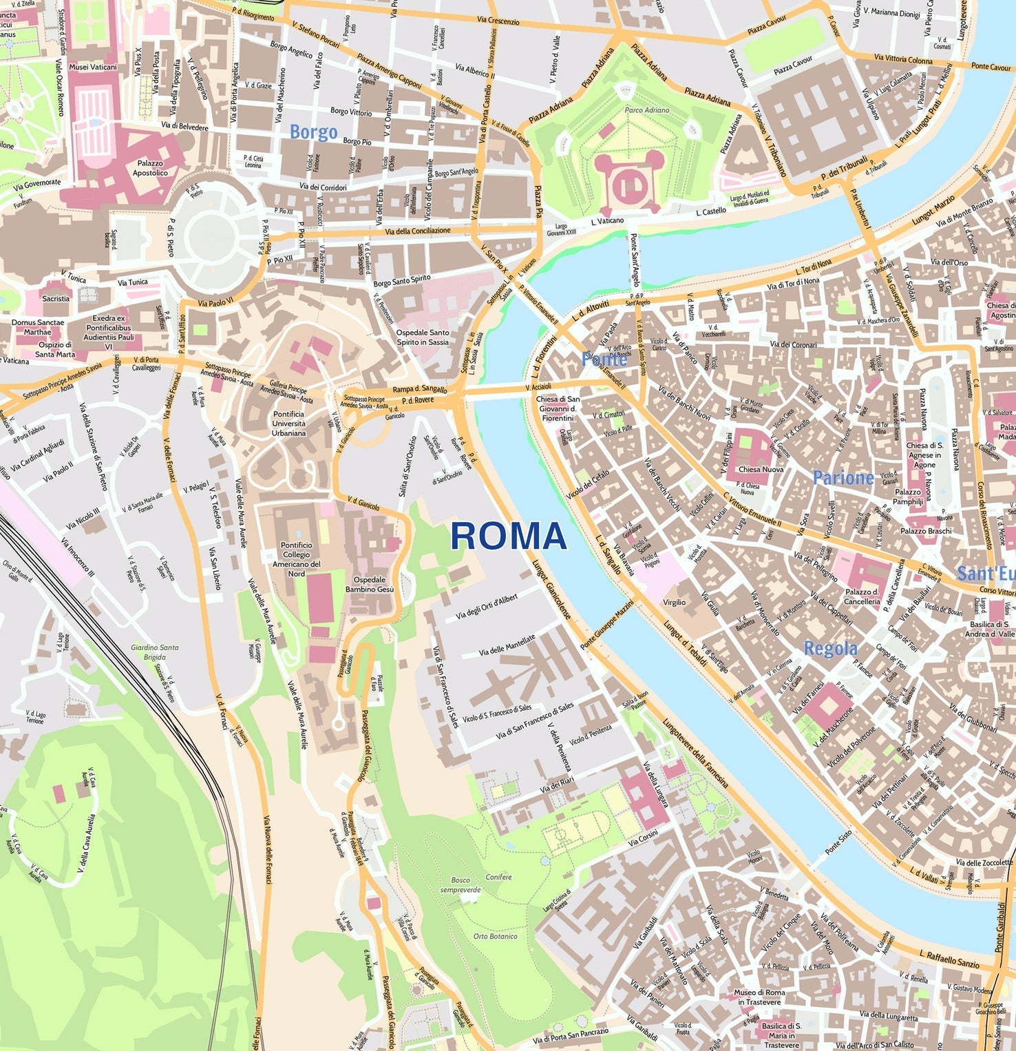 Wall Maps - Roma City Map - Laminated Wall Map Of Rome