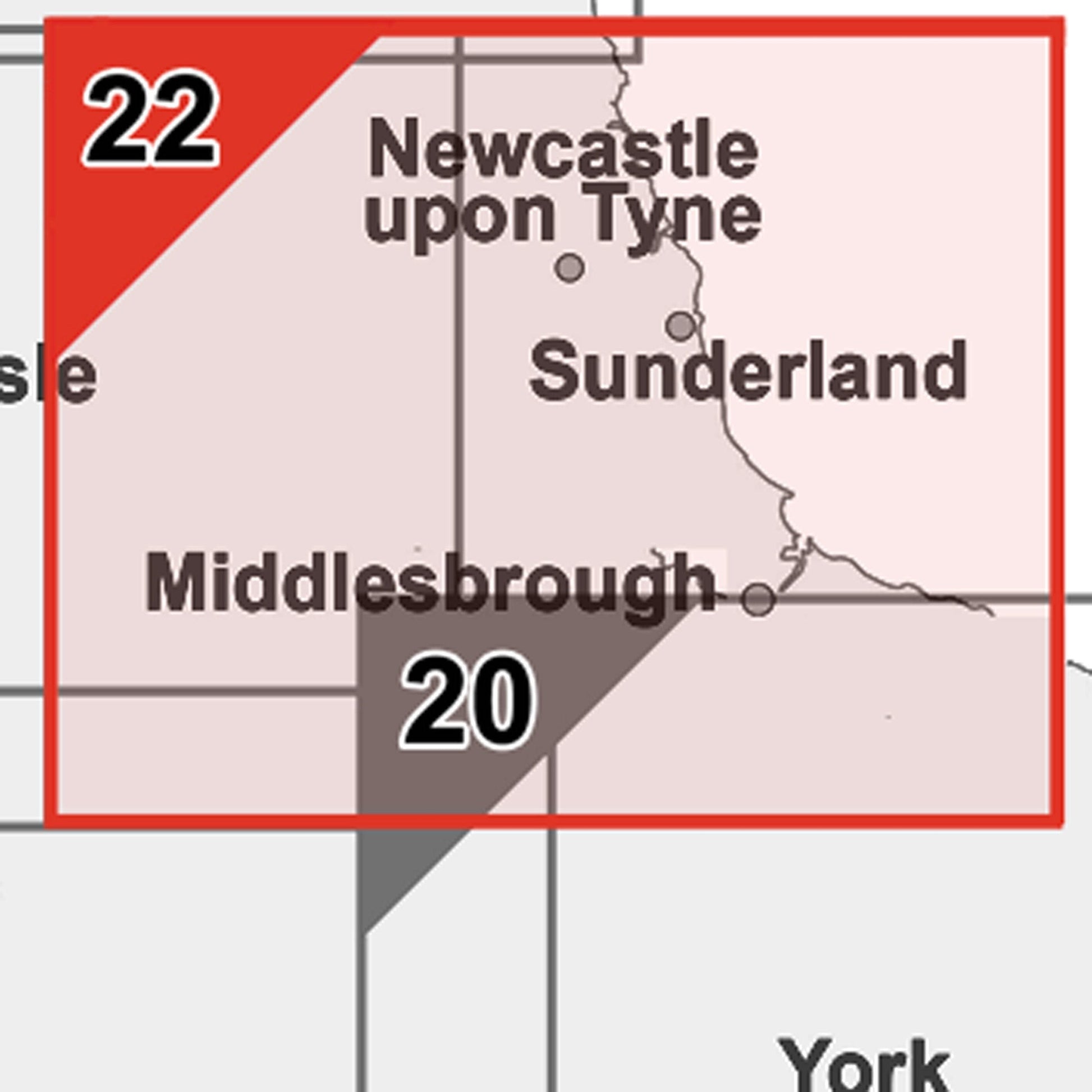 Wall Maps - Durham, Tyne And Tees (Newcastle Upon Tyne) Postcode Wall Map - Sector Map 22