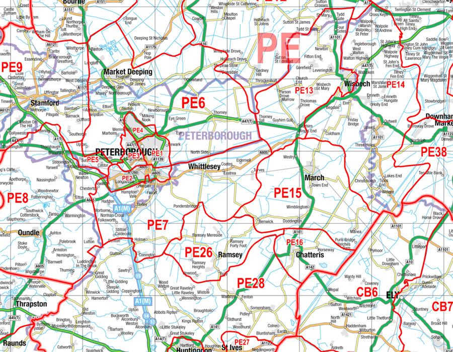 Wall Maps - Southeast England & Midlands (Birmingham, Bristol, London) Postcode Wall Map - District Map 2