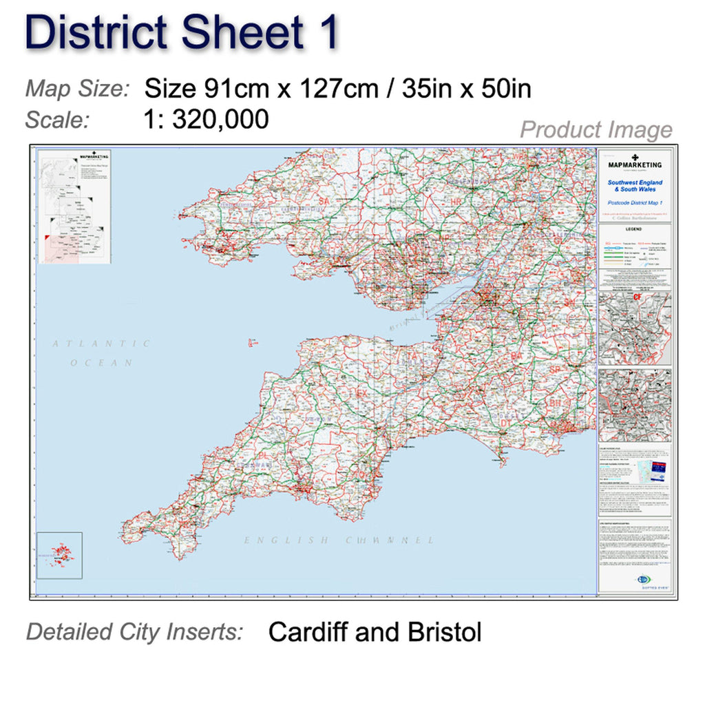 Wall Maps - Southwest England And South Wales (Cardiff And Bristol ...